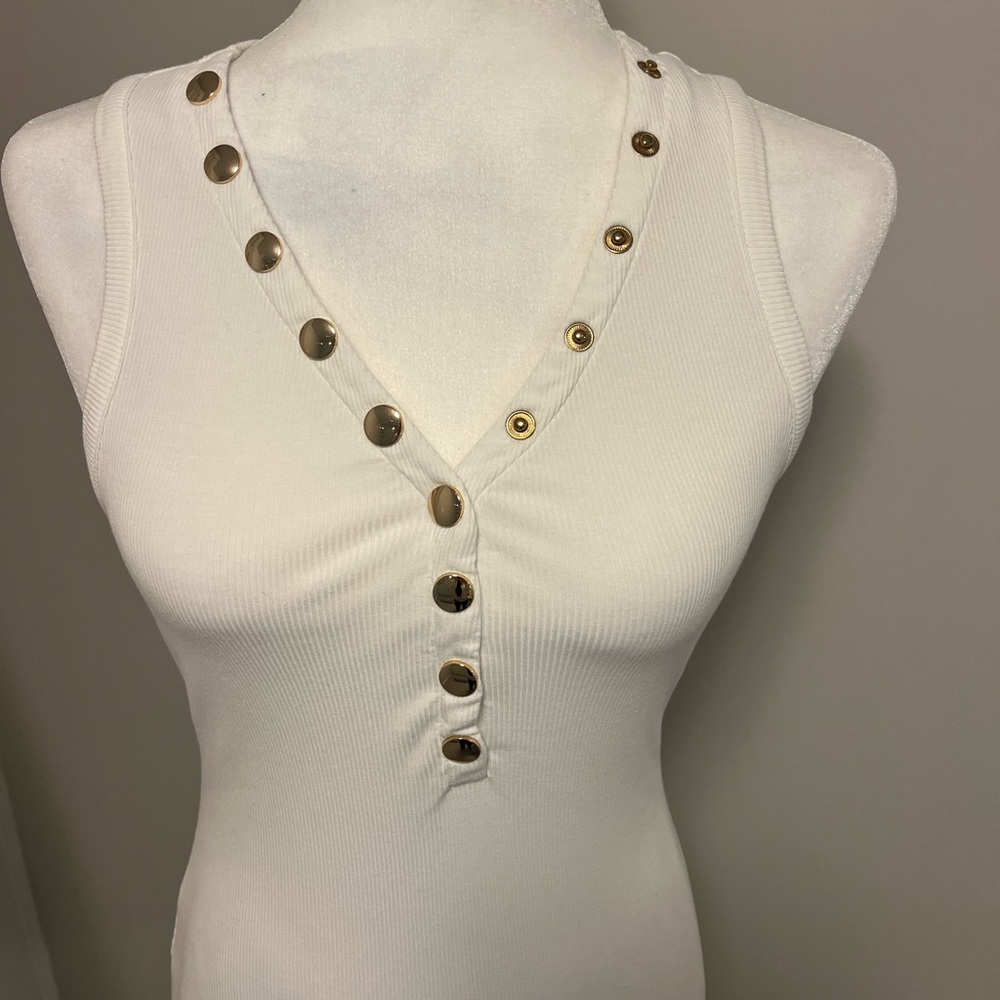 White tank top with buttons gold accents size medium